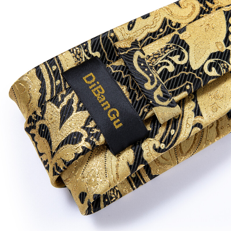 Jauns modes dzeltens melns Paisley zīda kaklasaites vīriešiem augstas kvalitātes 8 cm biznesa kāzu kaklasaite kabatas kvadrātveida aproču pogu komplekts DiBanGu