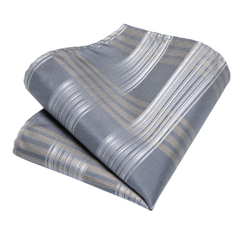 Férfi nyakkendő arany ezüst csíkos esküvői nyakkendő férfiaknak Hanky mandzsettagomb selyem férfi nyakkendő szett DiBanGu Designer Party Business Fashion MJ-7254