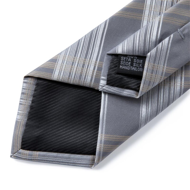 Férfi nyakkendő arany ezüst csíkos esküvői nyakkendő férfiaknak Hanky mandzsettagomb selyem férfi nyakkendő szett DiBanGu Designer Party Business Fashion MJ-7254