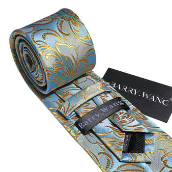 Barry.Wang Silk Ανδρική Γραβάτα Hanky Μανικετόκουμπα Σετ Χρυσάνθεμο Ίδιο Σχέδιο Διαφορετικά Χρώματα Γραβάτα για ανδρικό επαγγελματικό πάρτι γάμου