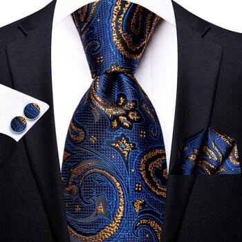 Business Navy Blue Gold Paisley Μεταξωτή Γαμήλια Γραβάτα Ανδρική Handky Μανικετόκουμπα Ανδρική γραβάτα Designer Fashion Party Dropshipping Hi-Tie