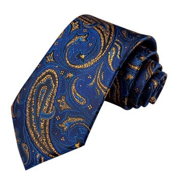 Business Navy Blue Gold Paisley Μεταξωτή Γαμήλια Γραβάτα Ανδρική Handky Μανικετόκουμπα Ανδρική γραβάτα Designer Fashion Party Dropshipping Hi-Tie