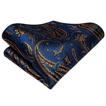 Business Navy Blue Gold Paisley Μεταξωτή Γαμήλια Γραβάτα Ανδρική Handky Μανικετόκουμπα Ανδρική γραβάτα Designer Fashion Party Dropshipping Hi-Tie