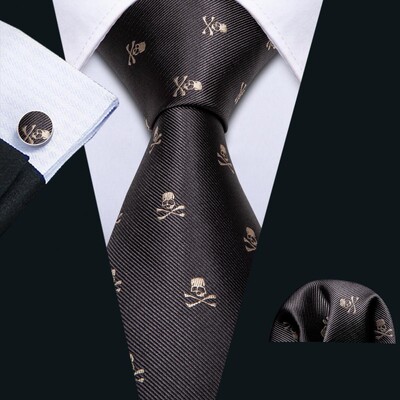 Set cravate pentru bărbați la modă Mătase Gri Negru Argintiu Alb În carouri în dungi Solid Paisley Cravată Floral Gât Batistă Butoni Barry·Wang