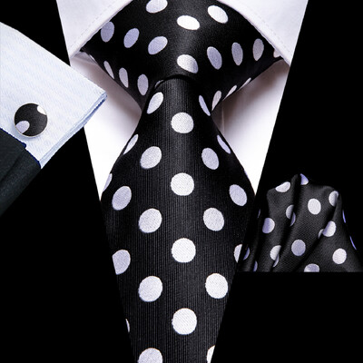 Set cravate pentru bărbați la modă Mătase Gri Negru Argintiu Alb În carouri în dungi Solid Paisley Cravată Floral Gât Batistă Butoni Barry·Wang
