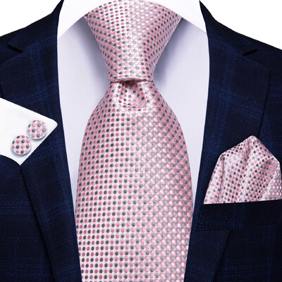 Hi-Tie ružovo-sivá bodkovaná dizajnérska elegantná kravata pre mužov, módna značka, svadobná párty, kravata, ručná kravata, manžetové gombíky, veľkoobchod