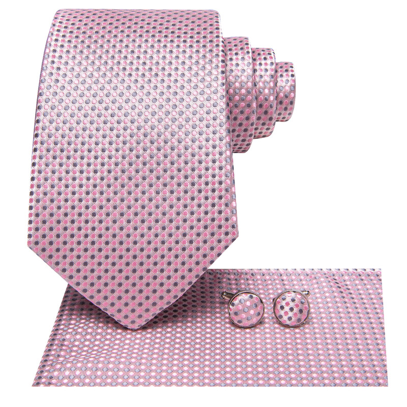 Hi-Tie ružovo-sivá bodkovaná dizajnérska elegantná kravata pre mužov, módna značka, svadobná párty, kravata, ručná kravata, manžetové gombíky, veľkoobchod