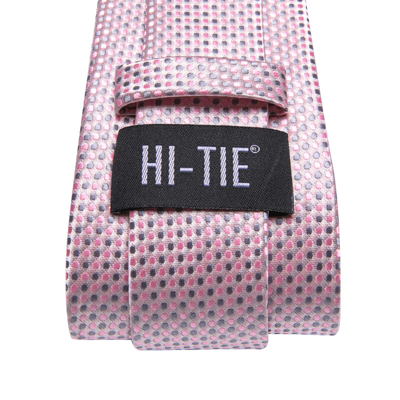 Hi-Tie ružovo-sivá bodkovaná dizajnérska elegantná kravata pre mužov, módna značka, svadobná párty, kravata, ručná kravata, manžetové gombíky, veľkoobchod