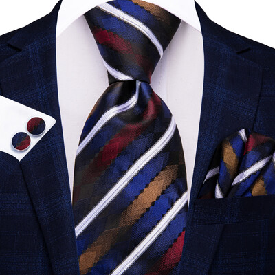 Pánske kravaty Hi-Tie v bordovej pruhovanej farbe, 8,5 cm, žakárové doplnky na kravatu, denné nosenie, kravata, svadobná párty, vreckovka, sada manžetových gombíkov