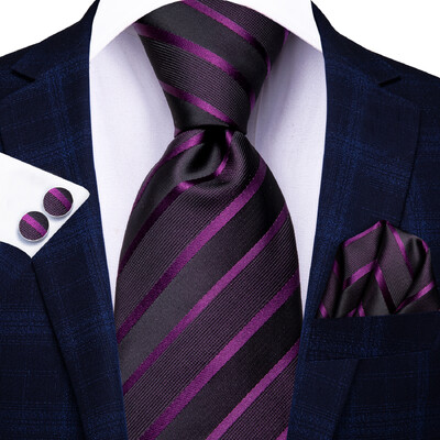 Pánske kravaty Hi-Tie v bordovej pruhovanej farbe, 8,5 cm, žakárové doplnky na kravatu, denné nosenie, kravata, svadobná párty, vreckovka, sada manžetových gombíkov