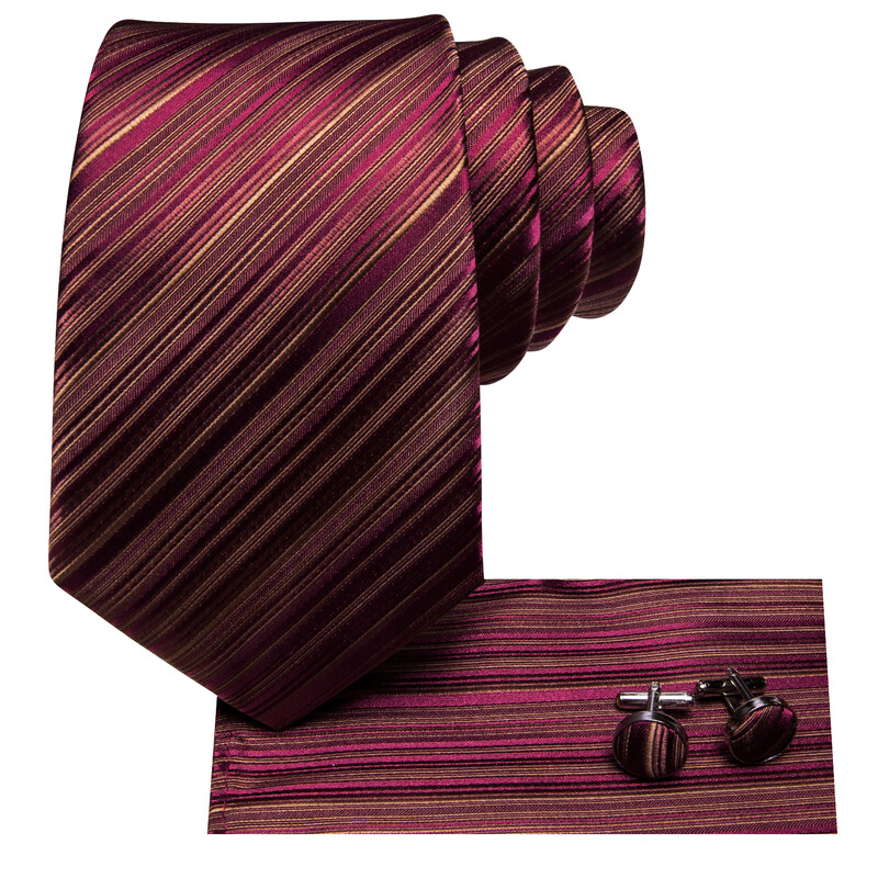 Pánske kravaty Hi-Tie v bordovej pruhovanej farbe, 8,5 cm, žakárové doplnky na kravatu, denné nosenie, kravata, svadobná párty, vreckovka, sada manžetových gombíkov
