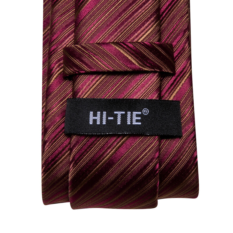 Pánske kravaty Hi-Tie v bordovej pruhovanej farbe, 8,5 cm, žakárové doplnky na kravatu, denné nosenie, kravata, svadobná párty, vreckovka, sada manžetových gombíkov
