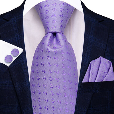 Hi-Tie Voilet Lilac Dot Novelty Elegantiškas kaklaraištis, rankogalių rankogalių sąsagos smokingo madai Klasikinis šilko prabangus kaklaraištis vyrams