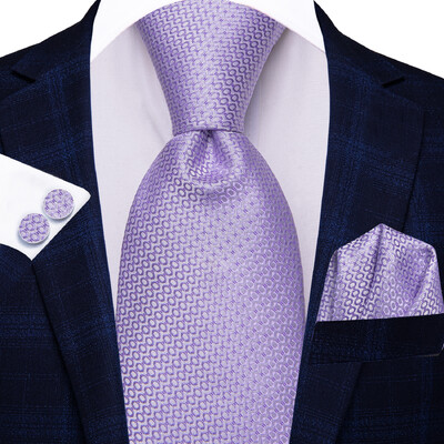 Hi-Tie Voilet Lilac Dot Novelty Elegantiškas kaklaraištis, rankogalių rankogalių sąsagos smokingo madai Klasikinis šilko prabangus kaklaraištis vyrams