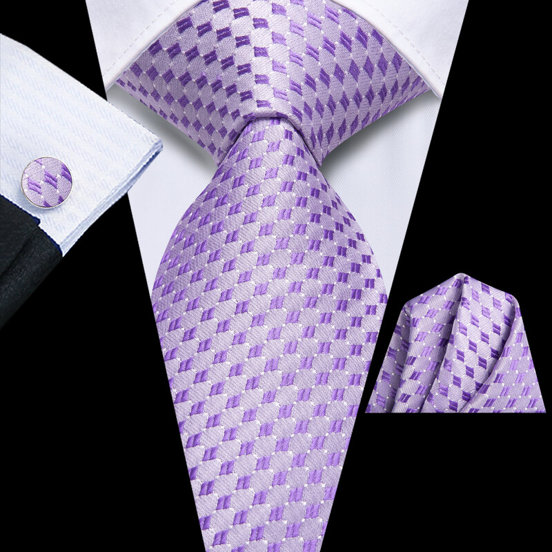 Hi-Tie Voilet Lilac Dot Novelty Elegantiškas kaklaraištis, rankogalių rankogalių sąsagos smokingo madai Klasikinis šilko prabangus kaklaraištis vyrams