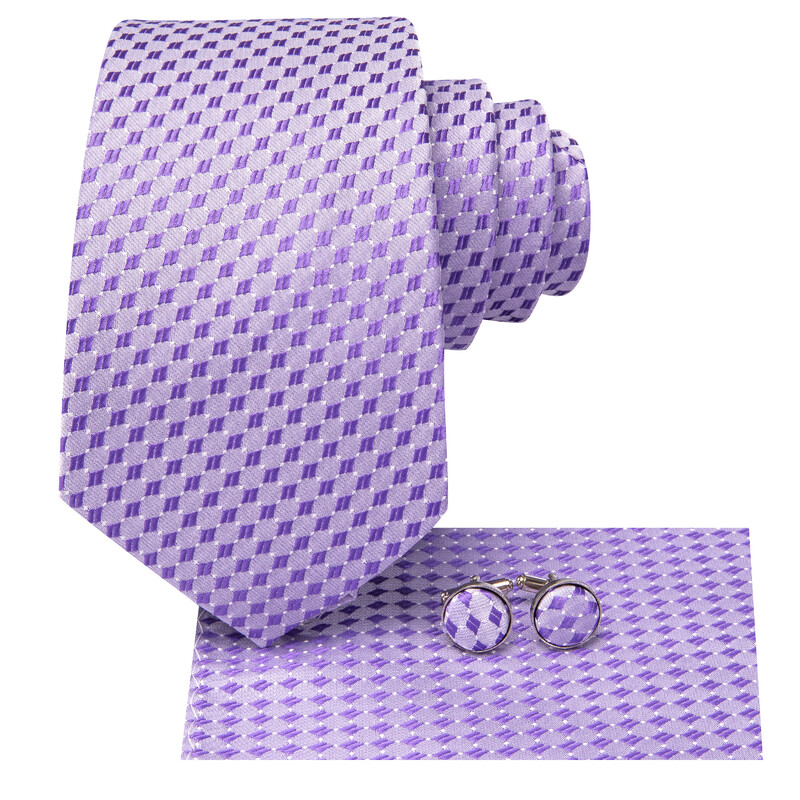 Hi-Tie Voilet Lilac Dot Novelty Elegantiškas kaklaraištis, rankogalių rankogalių sąsagos smokingo madai Klasikinis šilko prabangus kaklaraištis vyrams