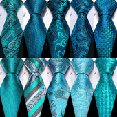 Noverlty cravată din mătase teal pentru bărbați, costum solid de marcă de lux, butoni de buzunar, set de cravate de înaltă calitate, petrecere de nuntă Barry.Wang