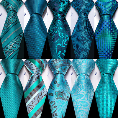 Noverlty cravată din mătase teal pentru bărbați, costum solid de marcă de lux, butoni de buzunar, set de cravate de înaltă calitate, petrecere de nuntă Barry.Wang