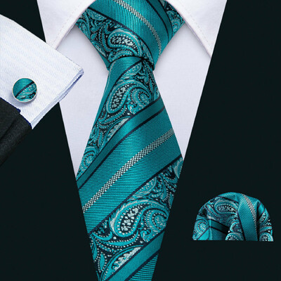 Noverlty cravată din mătase teal pentru bărbați, costum solid de marcă de lux, butoni de buzunar, set de cravate de înaltă calitate, petrecere de nuntă Barry.Wang