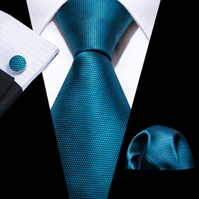Noverlty cravată din mătase teal pentru bărbați, costum solid de marcă de lux, butoni de buzunar, set de cravate de înaltă calitate, petrecere de nuntă Barry.Wang