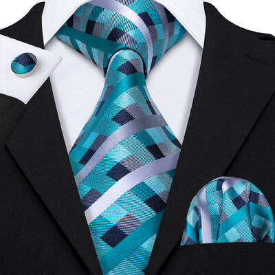 Noverlty cravată din mătase teal pentru bărbați, costum solid de marcă de lux, butoni de buzunar, set de cravate de înaltă calitate, petrecere de nuntă Barry.Wang