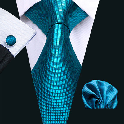 Noverlty cravată din mătase teal pentru bărbați, costum solid de marcă de lux, butoni de buzunar, set de cravate de înaltă calitate, petrecere de nuntă Barry.Wang