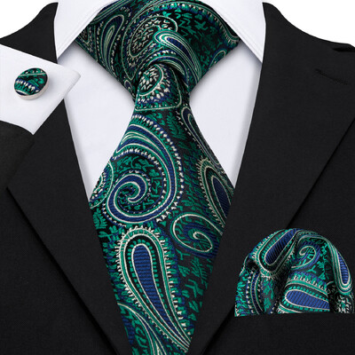 Noverlty cravată din mătase teal pentru bărbați, costum solid de marcă de lux, butoni de buzunar, set de cravate de înaltă calitate, petrecere de nuntă Barry.Wang