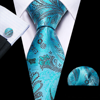 Noverlty cravată din mătase teal pentru bărbați, costum solid de marcă de lux, butoni de buzunar, set de cravate de înaltă calitate, petrecere de nuntă Barry.Wang