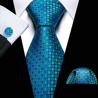 Noverlty cravată din mătase teal pentru bărbați, costum solid de marcă de lux, butoni de buzunar, set de cravate de înaltă calitate, petrecere de nuntă Barry.Wang