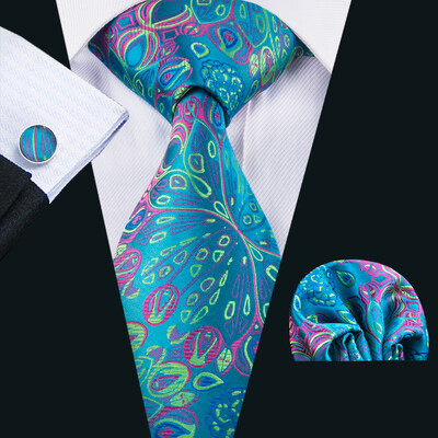 Noverlty cravată din mătase teal pentru bărbați, costum solid de marcă de lux, butoni de buzunar, set de cravate de înaltă calitate, petrecere de nuntă Barry.Wang