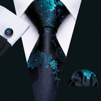 Noverlty cravată din mătase teal pentru bărbați, costum solid de marcă de lux, butoni de buzunar, set de cravate de înaltă calitate, petrecere de nuntă Barry.Wang