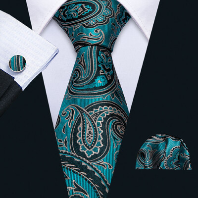 Noverlty cravată din mătase teal pentru bărbați, costum solid de marcă de lux, butoni de buzunar, set de cravate de înaltă calitate, petrecere de nuntă Barry.Wang