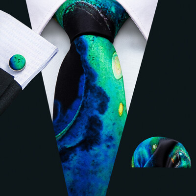 Noverlty cravată din mătase teal pentru bărbați, costum solid de marcă de lux, butoni de buzunar, set de cravate de înaltă calitate, petrecere de nuntă Barry.Wang