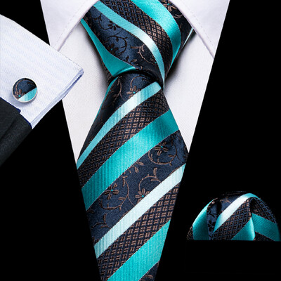Noverlty cravată din mătase teal pentru bărbați, costum solid de marcă de lux, butoni de buzunar, set de cravate de înaltă calitate, petrecere de nuntă Barry.Wang