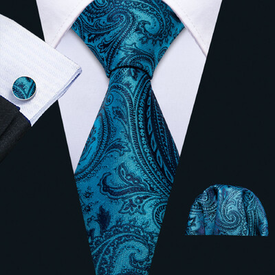 Noverlty cravată din mătase teal pentru bărbați, costum solid de marcă de lux, butoni de buzunar, set de cravate de înaltă calitate, petrecere de nuntă Barry.Wang