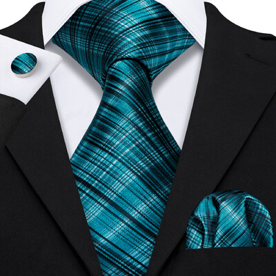 Noverlty cravată din mătase teal pentru bărbați, costum solid de marcă de lux, butoni de buzunar, set de cravate de înaltă calitate, petrecere de nuntă Barry.Wang
