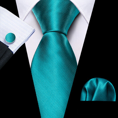 Noverlty cravată din mătase teal pentru bărbați, costum solid de marcă de lux, butoni de buzunar, set de cravate de înaltă calitate, petrecere de nuntă Barry.Wang