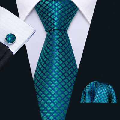 Noverlty cravată din mătase teal pentru bărbați, costum solid de marcă de lux, butoni de buzunar, set de cravate de înaltă calitate, petrecere de nuntă Barry.Wang