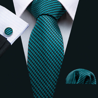 Noverlty cravată din mătase teal pentru bărbați, costum solid de marcă de lux, butoni de buzunar, set de cravate de înaltă calitate, petrecere de nuntă Barry.Wang