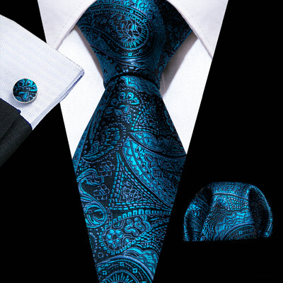 Noverlty cravată din mătase teal pentru bărbați, costum solid de marcă de lux, butoni de buzunar, set de cravate de înaltă calitate, petrecere de nuntă Barry.Wang