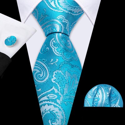 Noverlty cravată din mătase teal pentru bărbați, costum solid de marcă de lux, butoni de buzunar, set de cravate de înaltă calitate, petrecere de nuntă Barry.Wang