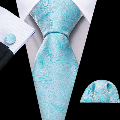 Noverlty cravată din mătase teal pentru bărbați, costum solid de marcă de lux, butoni de buzunar, set de cravate de înaltă calitate, petrecere de nuntă Barry.Wang