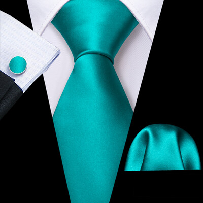 Noverlty cravată din mătase teal pentru bărbați, costum solid de marcă de lux, butoni de buzunar, set de cravate de înaltă calitate, petrecere de nuntă Barry.Wang