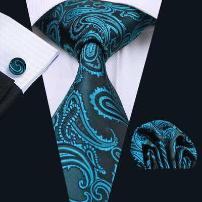 Noverlty cravată din mătase teal pentru bărbați, costum solid de marcă de lux, butoni de buzunar, set de cravate de înaltă calitate, petrecere de nuntă Barry.Wang