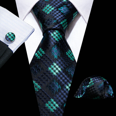 Noverlty cravată din mătase teal pentru bărbați, costum solid de marcă de lux, butoni de buzunar, set de cravate de înaltă calitate, petrecere de nuntă Barry.Wang