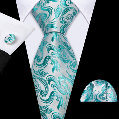 Noverlty cravată din mătase teal pentru bărbați, costum solid de marcă de lux, butoni de buzunar, set de cravate de înaltă calitate, petrecere de nuntă Barry.Wang