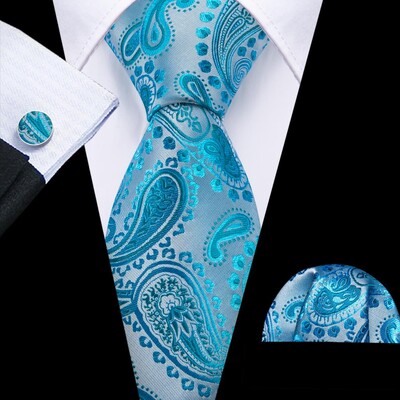 Noverlty cravată din mătase teal pentru bărbați, costum solid de marcă de lux, butoni de buzunar, set de cravate de înaltă calitate, petrecere de nuntă Barry.Wang