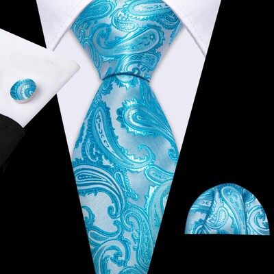 Noverlty cravată din mătase teal pentru bărbați, costum solid de marcă de lux, butoni de buzunar, set de cravate de înaltă calitate, petrecere de nuntă Barry.Wang