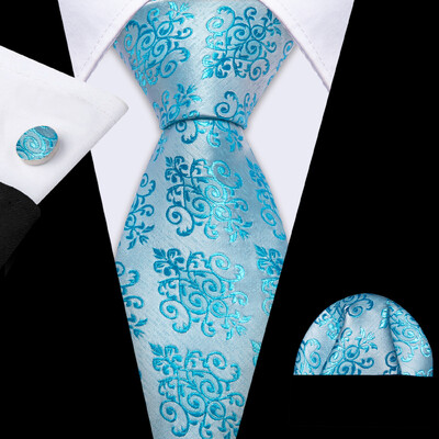 Noverlty cravată din mătase teal pentru bărbați, costum solid de marcă de lux, butoni de buzunar, set de cravate de înaltă calitate, petrecere de nuntă Barry.Wang