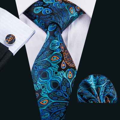 Noverlty cravată din mătase teal pentru bărbați, costum solid de marcă de lux, butoni de buzunar, set de cravate de înaltă calitate, petrecere de nuntă Barry.Wang